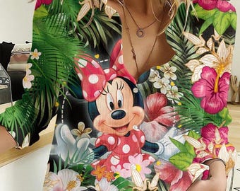 Minnie Floral Blouse Shirt, Disney Shirt Women, Cartoon Movie Women Blouses, Magic Kingdom Shirt, Disney Mouse Shirt