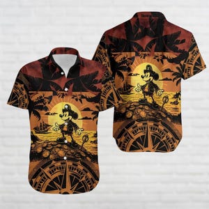 Halloween Mickey Mouse Pirate Hawaiian Shirt, Mickey Cruise Horror Button Shirt, Disney Mouse Shirt For Men