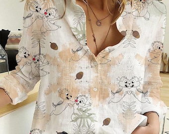 Camicia con Chip e Dale, camicia da donna con personaggi Disney, camicia da donna con animali Disney, camicia Animal Kingdom, regalo per lei