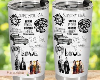 Vaso sobrenatural, vaso aislado Dean Winchester, vaso inoxidable de los hermanos Winchester, vaso de programa de televisión sobrenatural