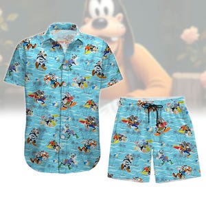Camisa hawaiana de Disney Goofy, divertida camisa de botones de Goofy, camisa de Mickey y sus amigos para hombre, camisa de vacaciones de dibujos animados de Disney
