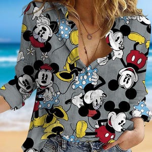 Mickey Minnie Blouse Shirt, Disney Mouse Casual Shirt, Cartoon Movie Women Shirt, Magic Kingdom Shirt, Shirts For Women