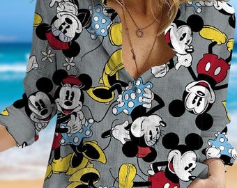 Mickey Minnie Blouse Shirt, Disney Mouse Casual Shirt, Cartoon Movie Women Shirt, Magic Kingdom Shirt, Shirts For Women