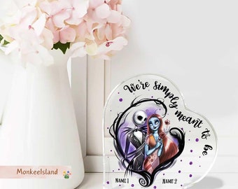 Placa acrílica de Jack y Sally, regalo de pareja personalizado, simplemente estamos destinados a ser decoración acrílica, soporte acrílico de Pesadilla antes de Navidad