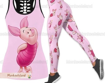 Camiseta sin mangas Piglet Winnie The Pooh, leggings Disney Piglet, camiseta sin mangas para mujer Winnie The Pooh, linda camiseta sin mangas Piglet Gym