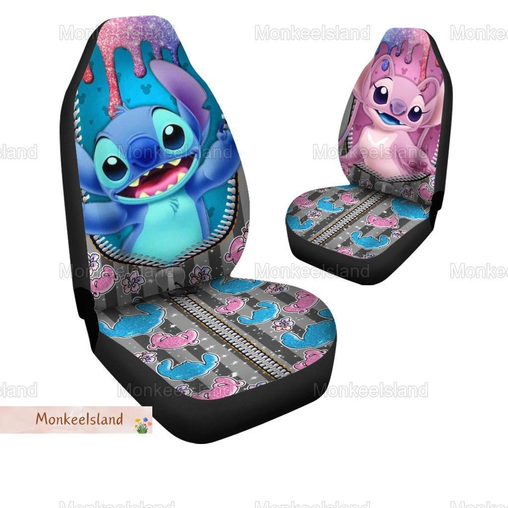 Stitch Angel Couple Seat Covers, Stitch Couple Seat Covers, Disney Couple Auto Seat Covers