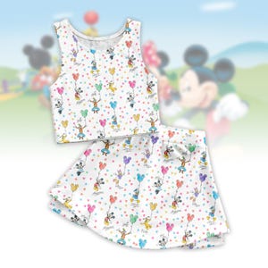 Mickey and Friends Balloon Activewear Set, Disney Athletic Skirt Set, Cute Mickey Mouse Workout Top, Disneybound Running Outfit