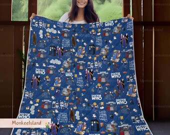 Doctor Who Quilt, Doctor Who Quilt Pattern, Police Box Modern Quilt, Tardis Doctor Who Comforter Quilt, Doctor Who Fan Gift