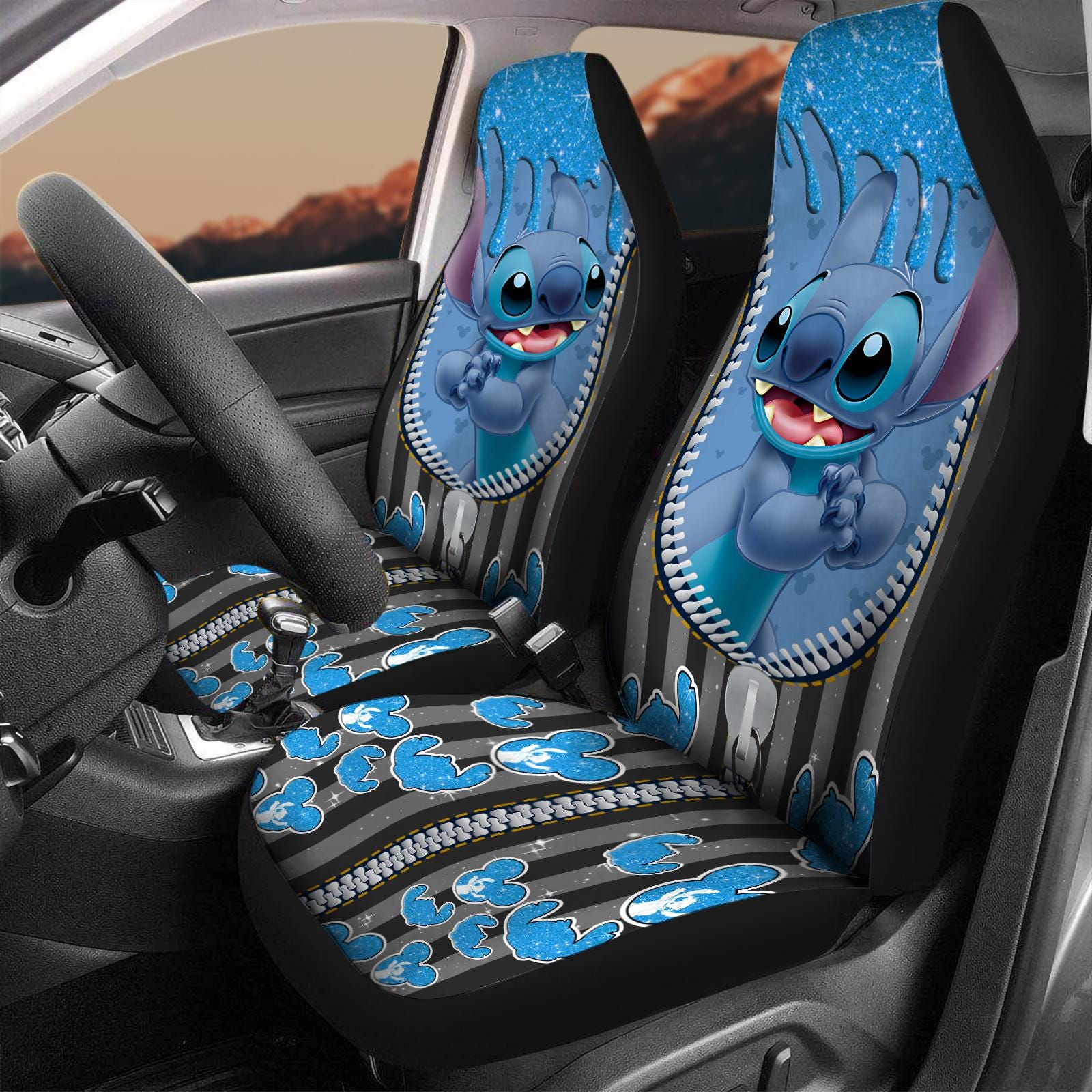 Funny Stitch Car Seat Cover, Lilo And Stitch Seat Protector, Disney Auto Seat Covers, Cartoon Movie Carseat Cover, Car Decor