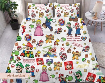 Super Mario Bros Bedding, Mario Bros Bedding Set, Super Mario Gaming Duvet Cover, Super Mario Bed Set, Super Mario Birthday Gift