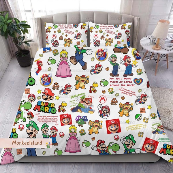 Super Mario Bros Bedding, Mario Bros Bedding Set, Super Mario Gaming Duvet Cover, Super Mario Bed Set, Super Mario Birthday Gift