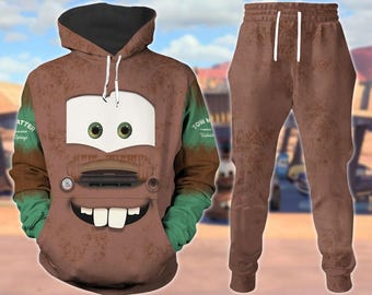 Sudadera con capucha y disfraz de Mater, pantalones de chándal de cosplay de Disneyland Cars, sudadera con capucha de Pixar para hombre, regalo de Navidad