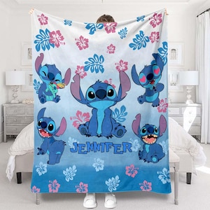 Personalized Stitch Blanket, Lilo And Stitch Kids Blanket, Cartoon Movie Fleece Blanket, Stitch Birthday Gifts Girl, Gift For Her