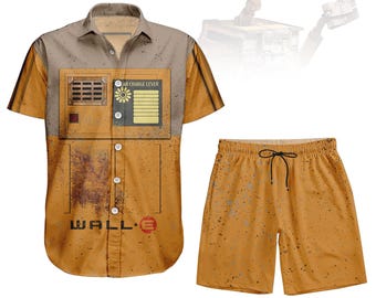 Wall-E Cosplay Button Short, Fictional Galaxy Robot Shirt, Pixar Cartoon Costume For Group, Halloween Party, Gift For Him