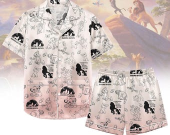 Pijama de satén del Rey León de Disney, pijama de mujer Hakuna Matata, pijama de seda Simba Timon Pumbaa, regalo Magic Kingdom