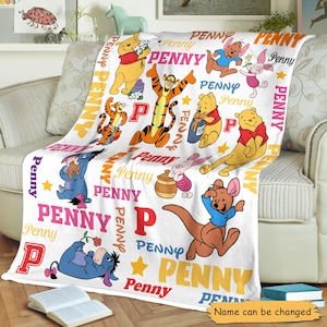 Aangepaste Winnie de Poeh-deken, Pooh and Friends-kinderdeken, Disney cartoon fleecedeken, verjaardagscadeau voor haar, kinderdeken