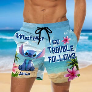 Szorty męskie Stitch, Szorty plażowe Lilo i Stitch, Szorty plażowe Disney Movie, Szorty do biegania z kreskówek, Koszulka Magic Kingdom, Prezent dla niego