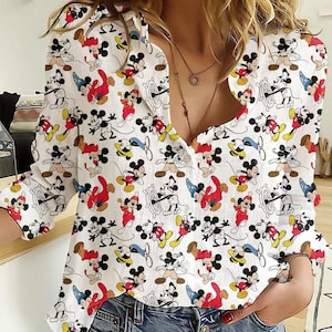 Camisa de lino de Mickey, blusa de Disney Mouse, camisa de dibujos animados para mujer, camisa del Reino Mágico, blusas para mujer