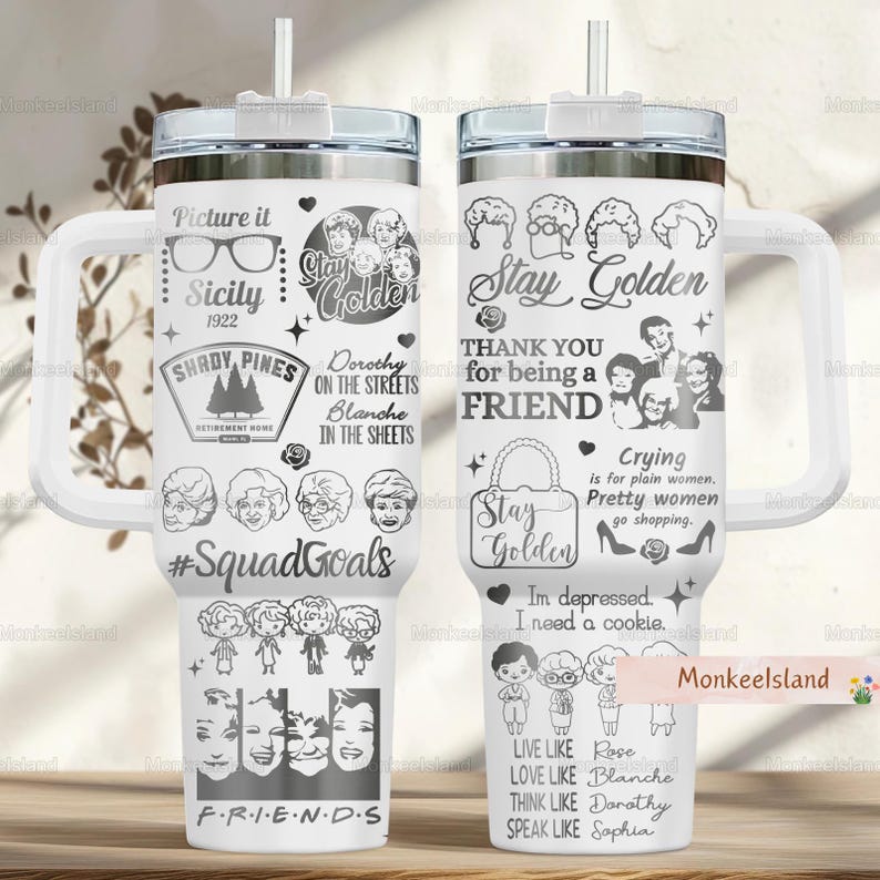 The Golden Girls 40oz Tumbler Laser, Stay Golden Insulated Tumbler, Thank You For Being A Friend Tumbler Cup, Golden Girls Gift