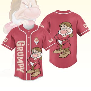 Custom Grumpy Dwarf Baseball Jersey, Disney Grumpy Jersey Shirt, Personalized Jersey, Seven Dwarf Shirt, Disneyland Gift