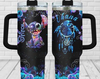 Bicchiere termico Disney Stitch da 40 oz, Tazza termica Ohana Means Family, Bicchiere termico in acciaio inossidabile Lilo e Stitch, Bicchiere termico con personaggi dei cartoni animati