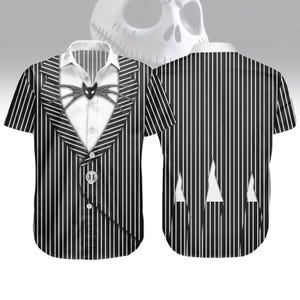 Jack Skellington Cosplay Button Shirt, Nightmare Costume Men Shirt, Halloween Cosplay Shirt, Skellington Costume Shirt, Horror Gift