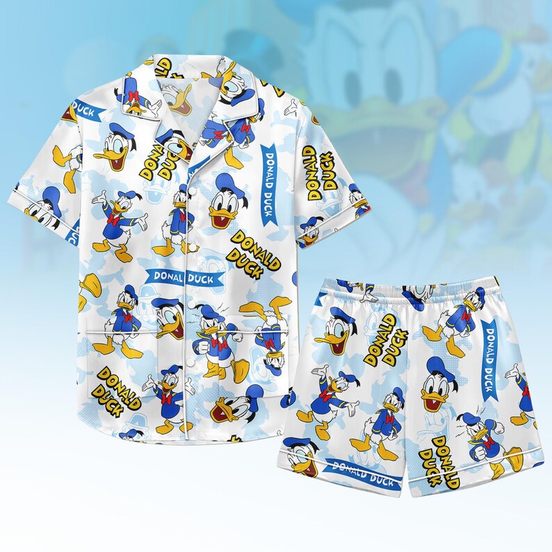 Disney Donald Duck Satin Pajamas, Donald Cartoon Women Pajamas, Magic Kingdom Pajamas Set, Gift For Her