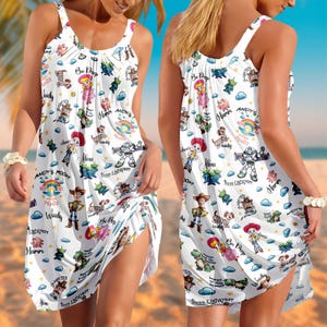Toy Story Sling Summer Dress, Disney Cartoon Women Dress, Woody Buzz Lightyear Jessie Alien Dress For Her, Magic Kingdom Gift