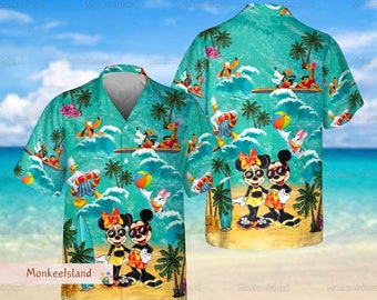 Camisa hawaiana de Mickey y sus amigos, camisa de vacaciones de Mickey y Minnie, camisa de verano de la familia Disney, camisa de playa de Disneyland
