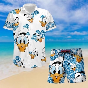 Donald Duck Hawaiian Shirt, Disney Duck Shorts, Magic Kingdom Shirt, Disney Donald Shirt, Cartoon Button Shirt, Vacation Shirt
