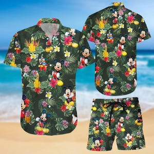 Camisa hawaiana de Mickey, camisa abotonada de Disney Mouse, shorts de playa de Mickey y sus amigos, camisa de Disney para hombre, regalo de película de dibujos animados