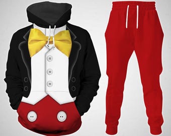 Mickey Mouse-kostuum met capuchon, Disney cartoon-cosplay joggingbroek, Mickey smoking-cosplaykostuum, Magic Kingdom-shirt