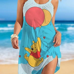 Sukienka damska Disney Pooh Bear, sukienka plażowa Winnie The Pooh, sukienka Disney Trip, słodka sukienka letnia z kreskówek, prezent dla niej
