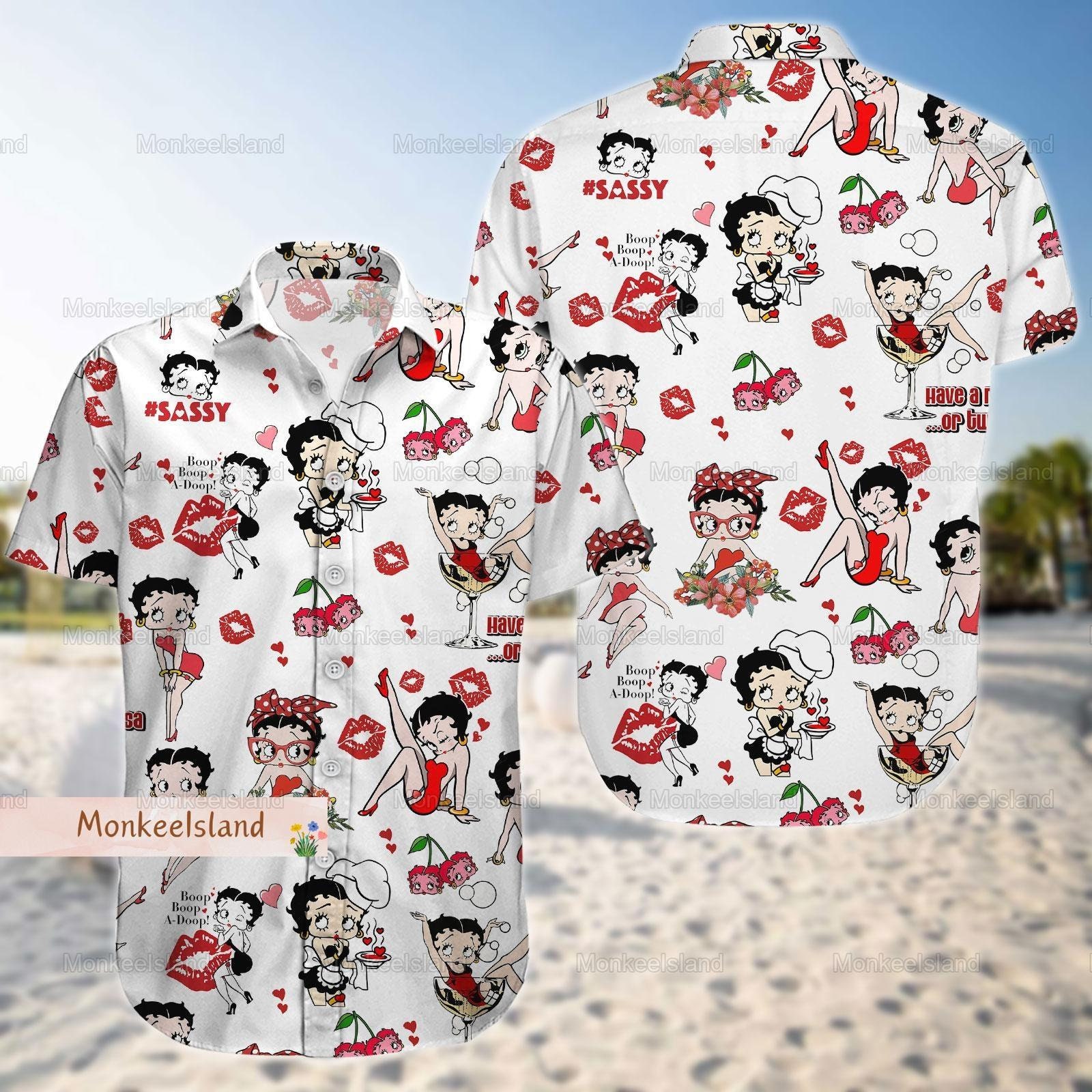 Betty Boop Button Shirt, Betty Boop Shorts, Betty Boop Bedroom Vacation Shirts