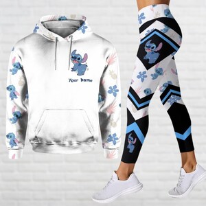 Sudadera con capucha personalizada de Stitch, leggings de Disney Stitch, sudadera con capucha 3D de la película de dibujos animados, sudadera con capucha con nombre personalizado, leggings deportivos de Lilo y Stitch