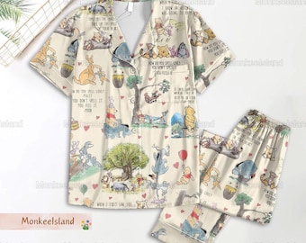 Vintage Winnie The Pooh Pyjamas, Pooh und Freunde Pyjama Set, Honey Pooh Bär Frauen Pyjamas, Disney Cartoon Geschenk, Geschenk für Sie