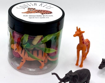 Zoo Sensory Dough Jar, zintuiglijk spel, safarifeestgunst, speeldeegkit, Paasmandvuller, cadeau voor kinderen, speelgoed met open einde, Montessori