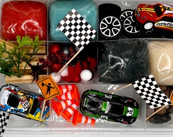 Kit di pasta sensoriale per auto da corsa, gioco sensoriale, bomboniera per feste con veicoli, regalo per bambini, riempitivo per cestini pasquali, giocattolo aperto, Montessori, pasta da gioco