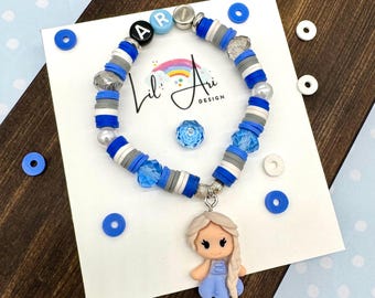 Personalized Elsa Charm Bracelet for Girls – Frozen Name Jewelry, Birthday Party Favor