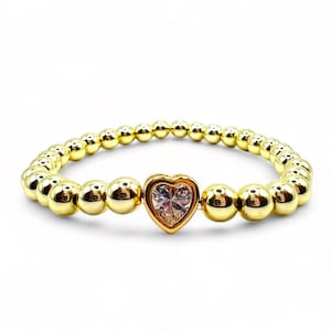 Sparkling heart bracelet - gold beaded bracelet with gold heart pendant