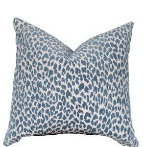 Blue Leopard Print Pillow Cover 18X18 Decorative Cushion Delft Blue Chenille Animal Print Throw Pillow Bedroom Pillow Cover Couch Pillow