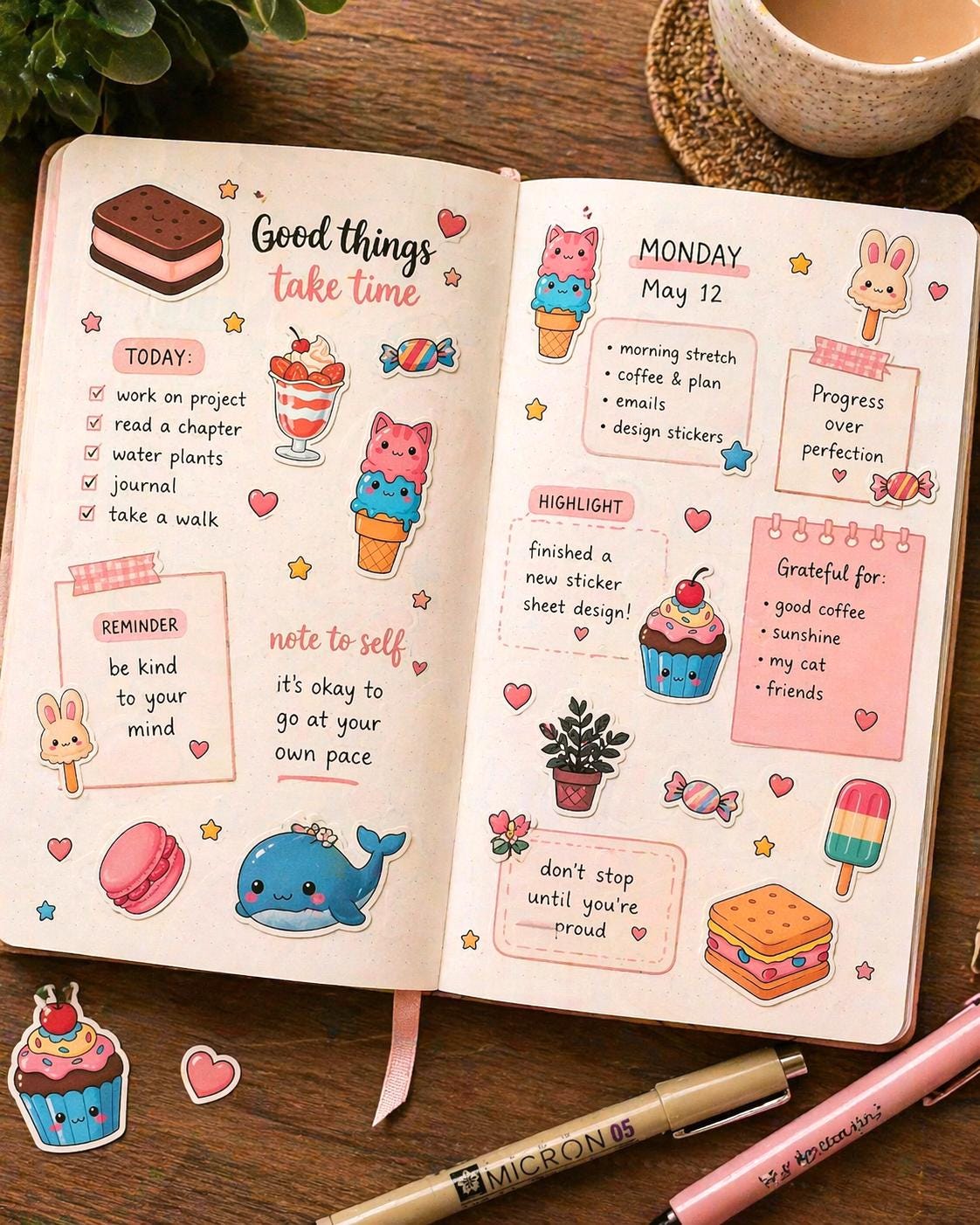 Mini Pastel Sugar Shop Sticker Sheet | Kawaii Dessert Stickers | Cute ...