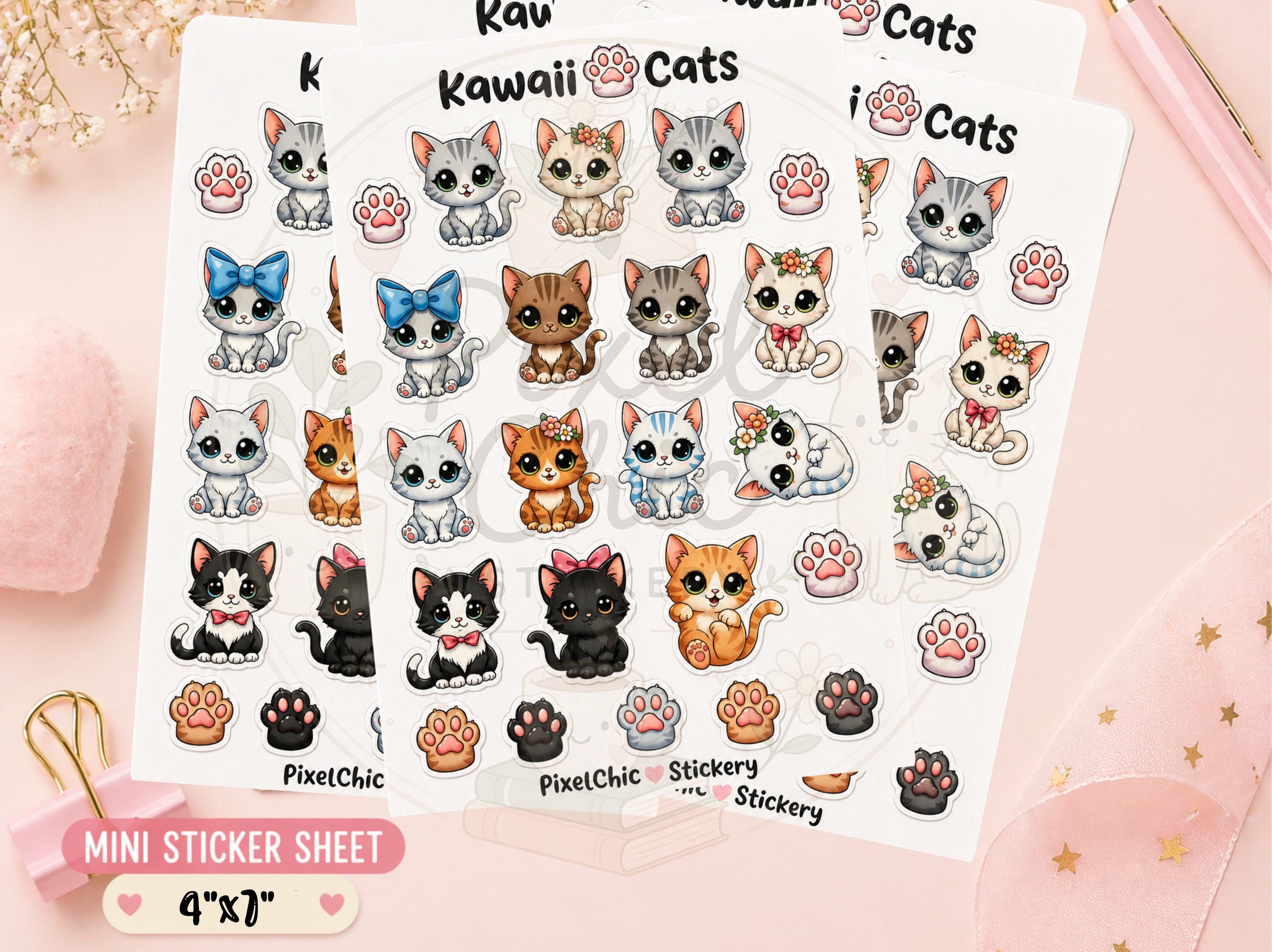 Mini Kawaii Cat Sticker Sheet | Cute Mini Cats Stickers | Planner ...