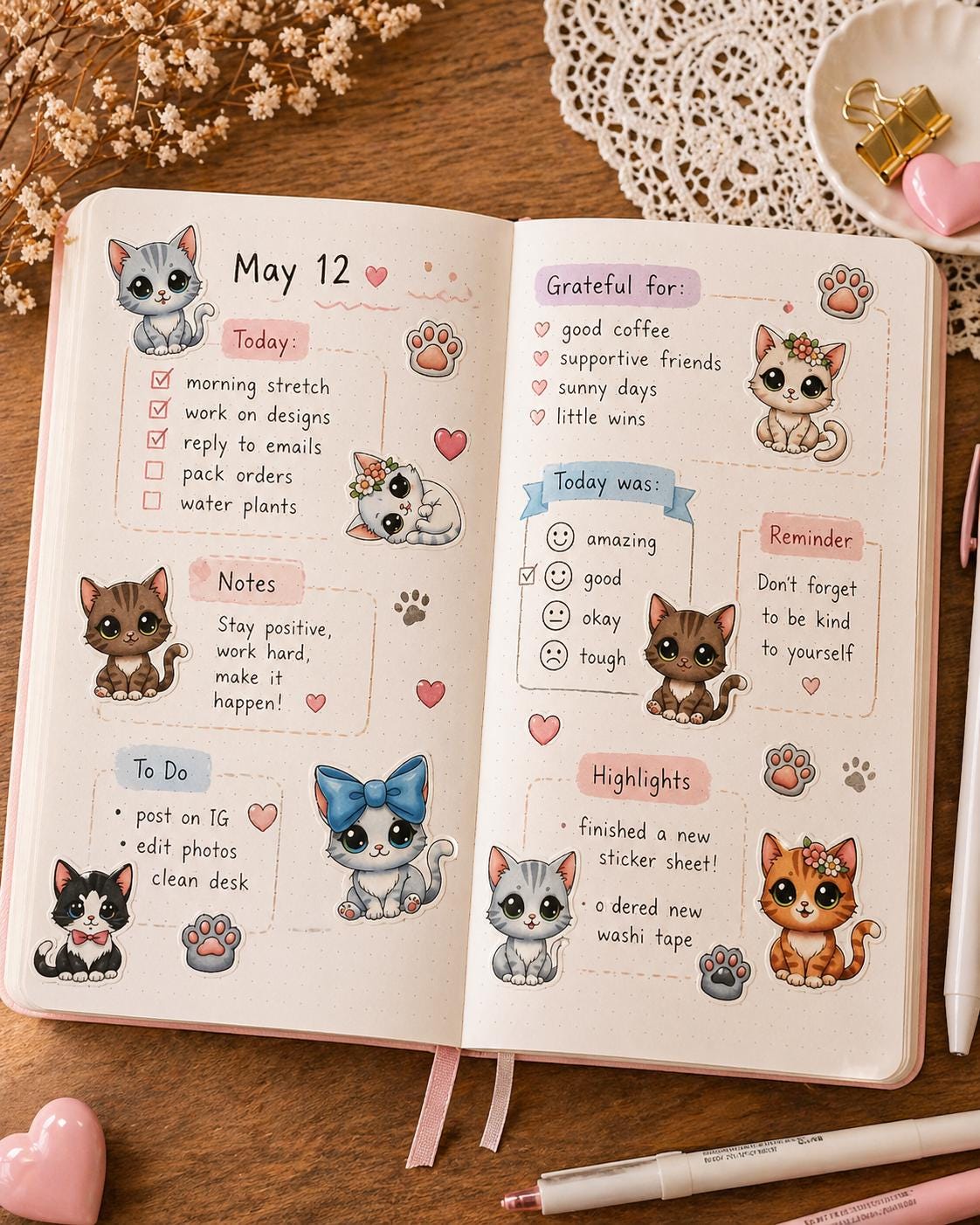 Mini Kawaii Cat Sticker Sheet | Cute Mini Cats Stickers | Planner ...