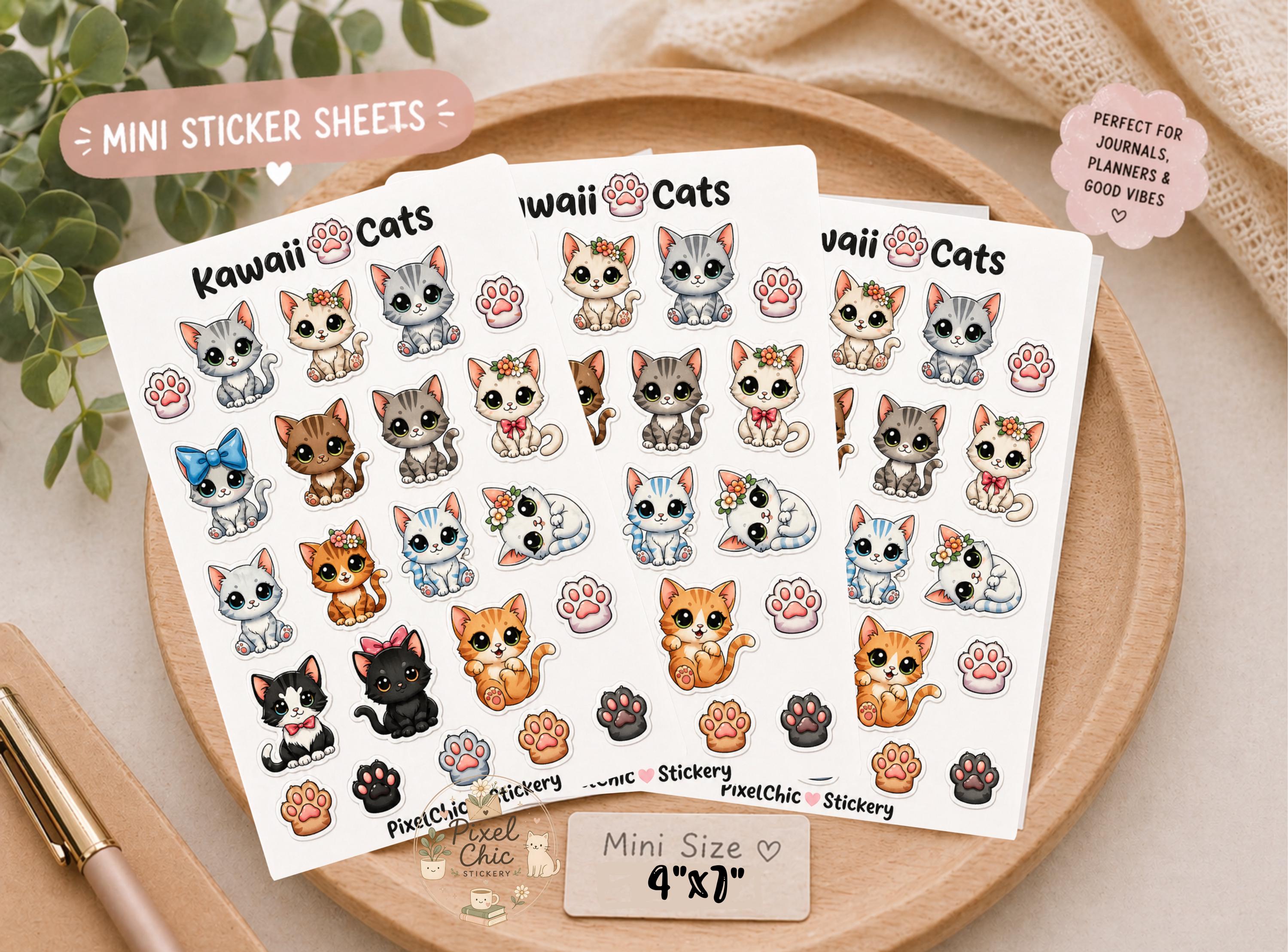 Mini Kawaii Cat Sticker Sheet | Cute Mini Cats Stickers | Planner ...