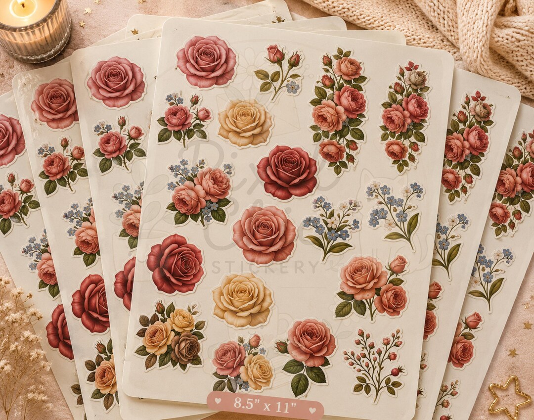 Vintage Rose Garden Sticker Sheet, Floral Planner Stickers, Cottagecore ...