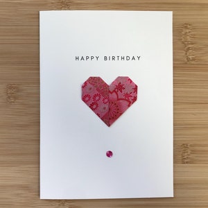 Tarjeta de feliz cumpleaños hecha a mano / Tarjeta de felicitación / Origami / Washi / Tarjeta en blanco con forma de corazón