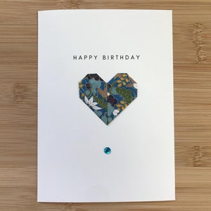 Cartão de Feliz Aniversário Feito à Mão | Cartão de Saudação | Origami | Washi | Cartão Coração em Branco