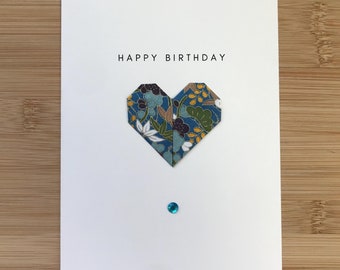 Origami Heart Happy Birthday Card | Handmade Yuzen Washi Paper