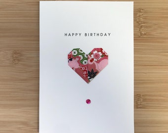 Handmade Origami Heart Birthday Card | Yuzen Washi Paper